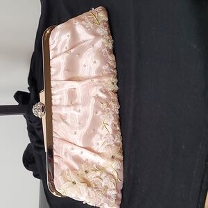 Valerie Stevens Evening Bag ~ Pale Pink Embroidered detail Elegant clasp closure